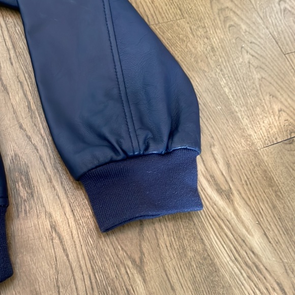 Saks Mens Navy Blue Leather Bomber - Picture 6 of 9